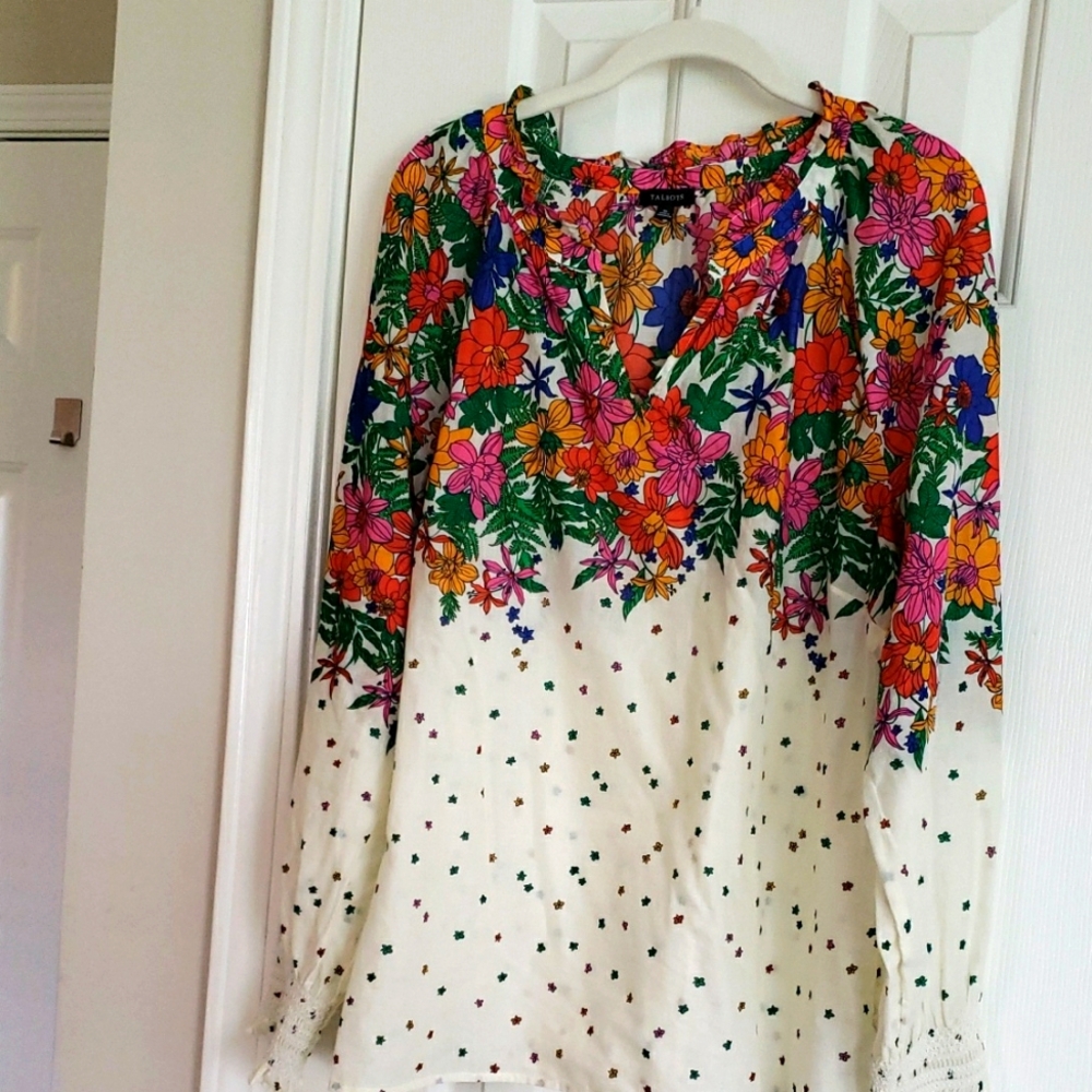 Talbots Red and Green Ruffled Blouse